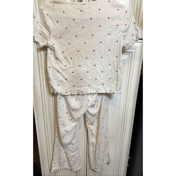 Gap Kids Girls Recycled Pointelle Heart Print Pajama Set Ivory Frost Sz 10 NWOT - Picture 3 of 8